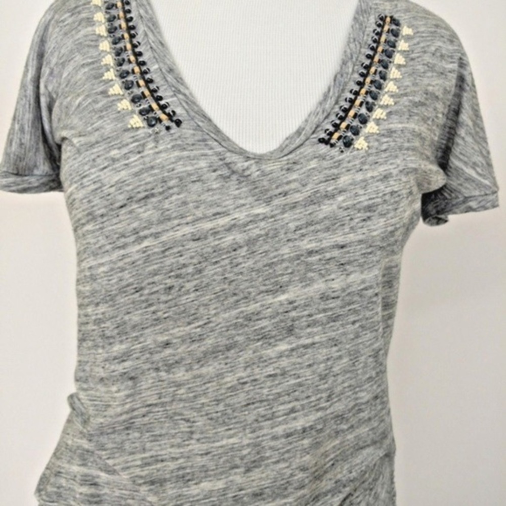 J Crew Gray Heathered Beaded V Neck T Shirt XS​​​
